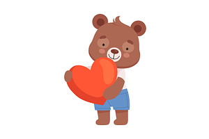Smiling Bear Character Holding Red, an Animal Illustration by TopVectors