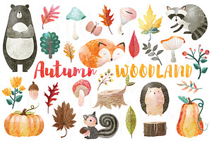 Watercolor Autumn Woodland Set