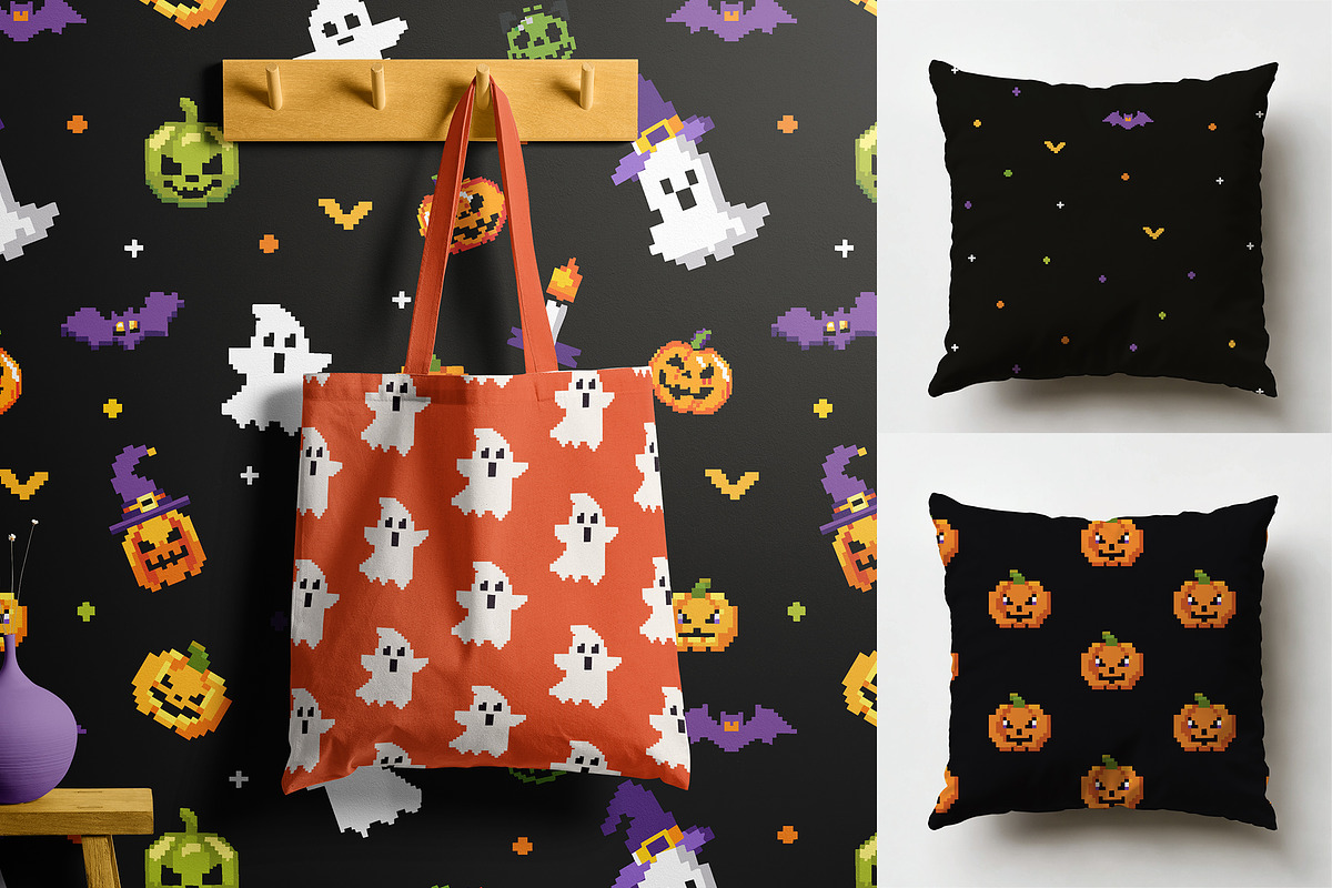 Retro Pixel Art Halloween Pattern, a Graphic by Asya Melkonyan Patterns (Photo 3 of 9)