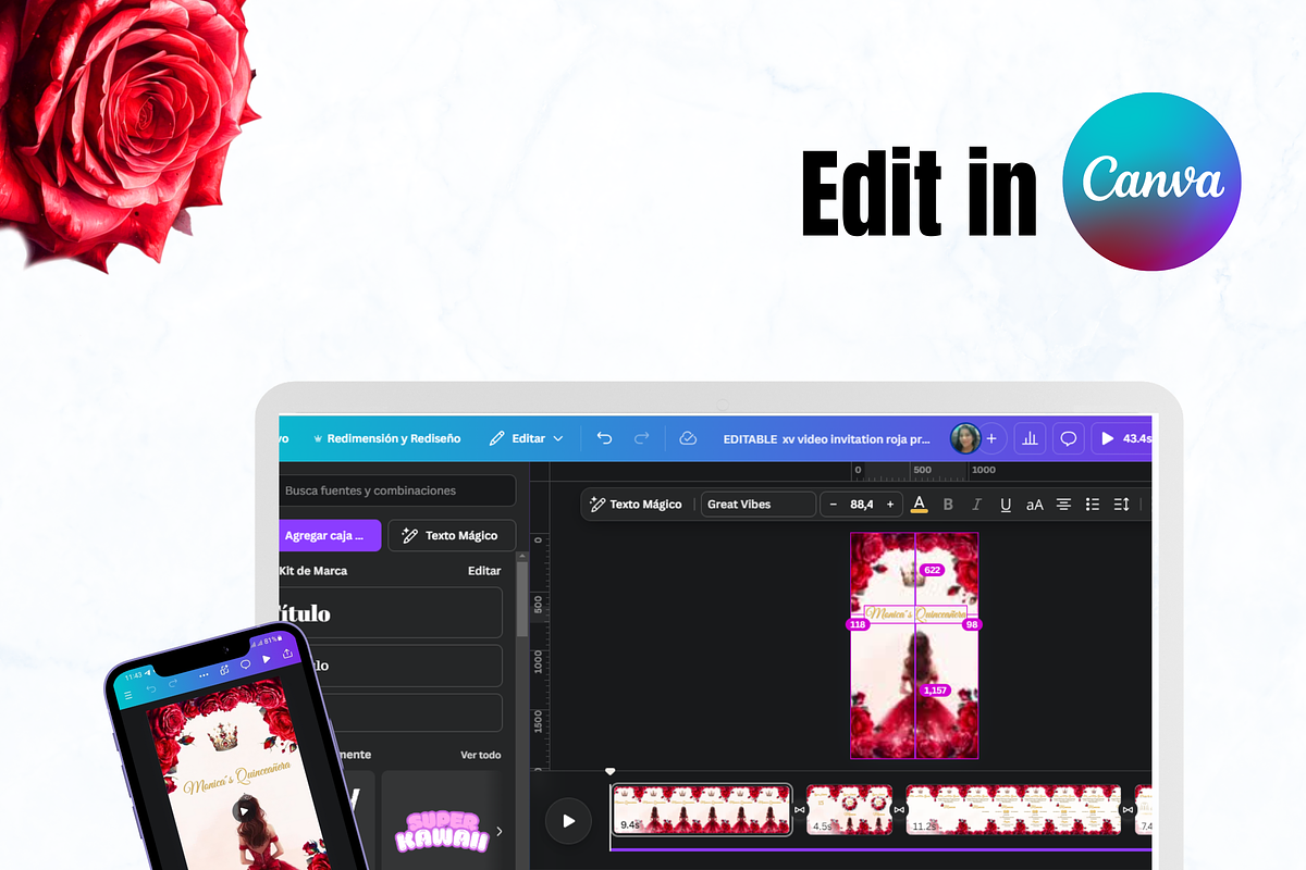 Quinceañera red Video Invite Canva, an Invitation Template by VM PARTYS  BY TAIRUMA (Photo 7 of 9)