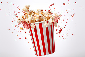 Paper cup with popcorn on white background, a Food & Drink Photo by AlyaAnd