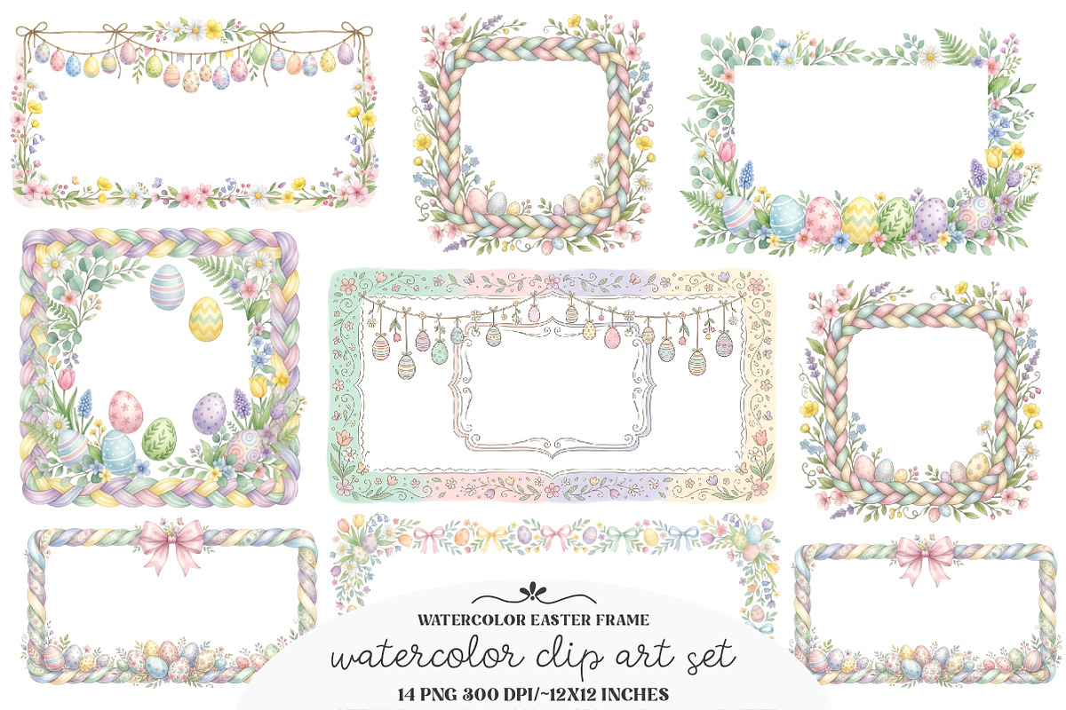 Watercolor Easter Frame Clipart Bund, an Illustration by GatewayDesign (Photo 4 of 4)