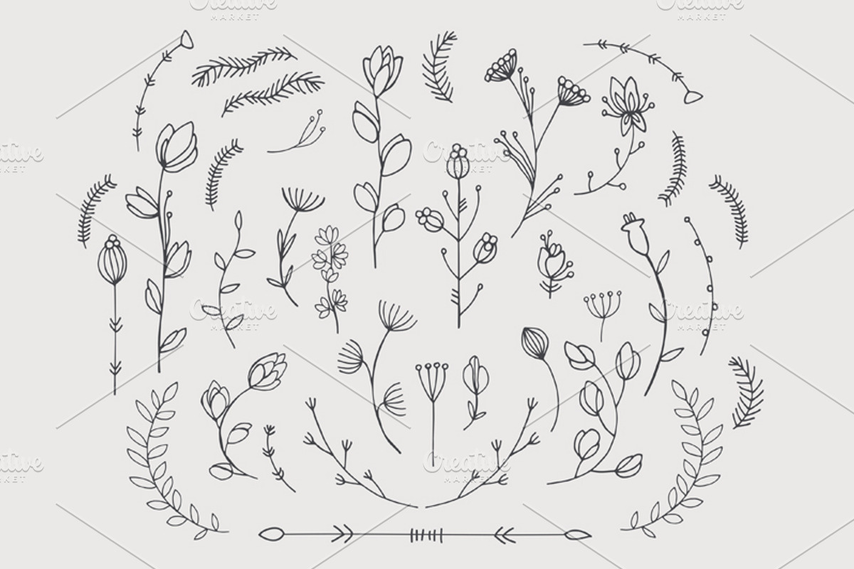 90 hand drawn floral elements set, a Decorative Illustration by Anttoniu (Photo 3 of 3)
