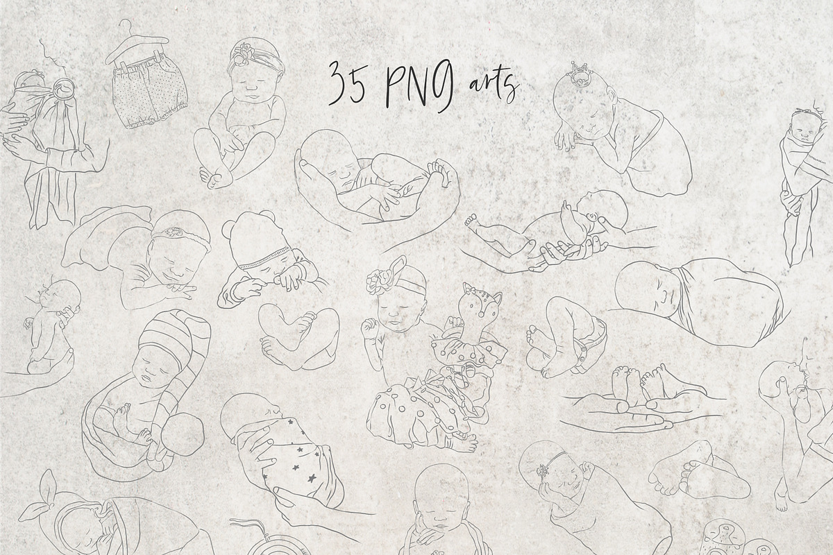 Newborn Line Art Clipart, a Person Illustration by natalisart (Photo 2 of 10)