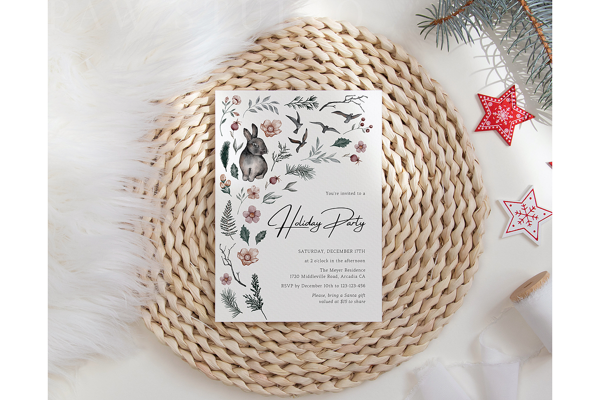 Christmas Holiday Invitation Rabbit preview 4