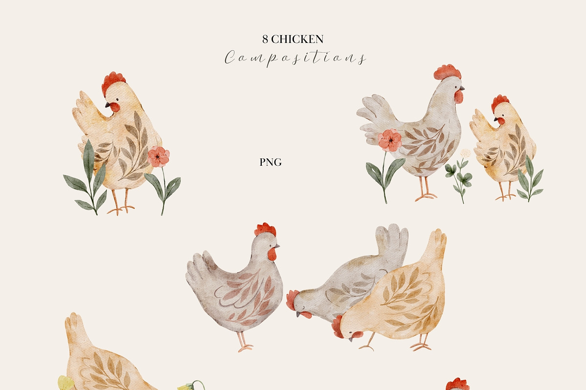 Watercolor Chickens Collection, an Animal Illustration by Jenteva Art (Photo 3 of 18)