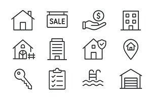 Real estate icons depicting home, an Object Illustration by ZinetroN