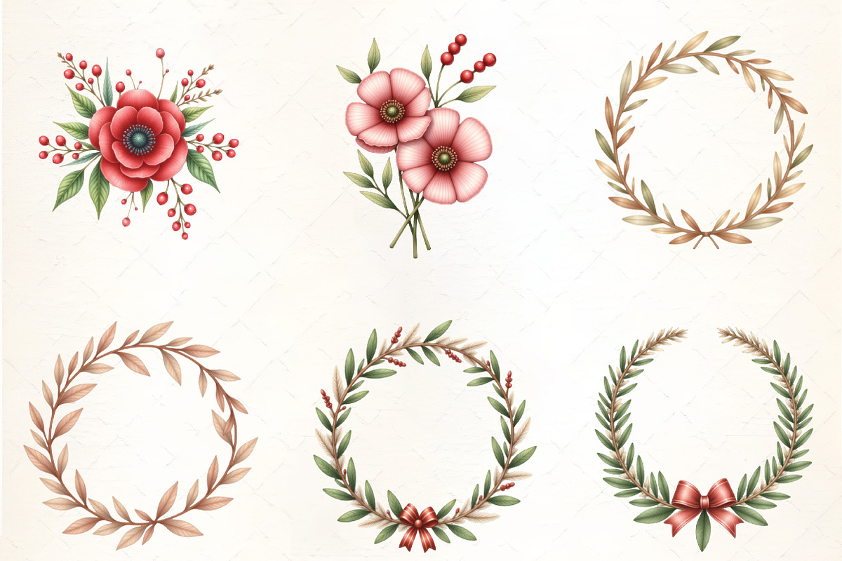 Boho Christmas Floral Clipart PNG, an Illustration by CrexoraLab (Photo 4 of 5)