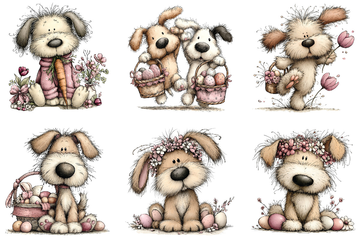 Whimsical Easter Dogs Clipart, an Illustration by CraftArtStudio (Photo 5 of 5)