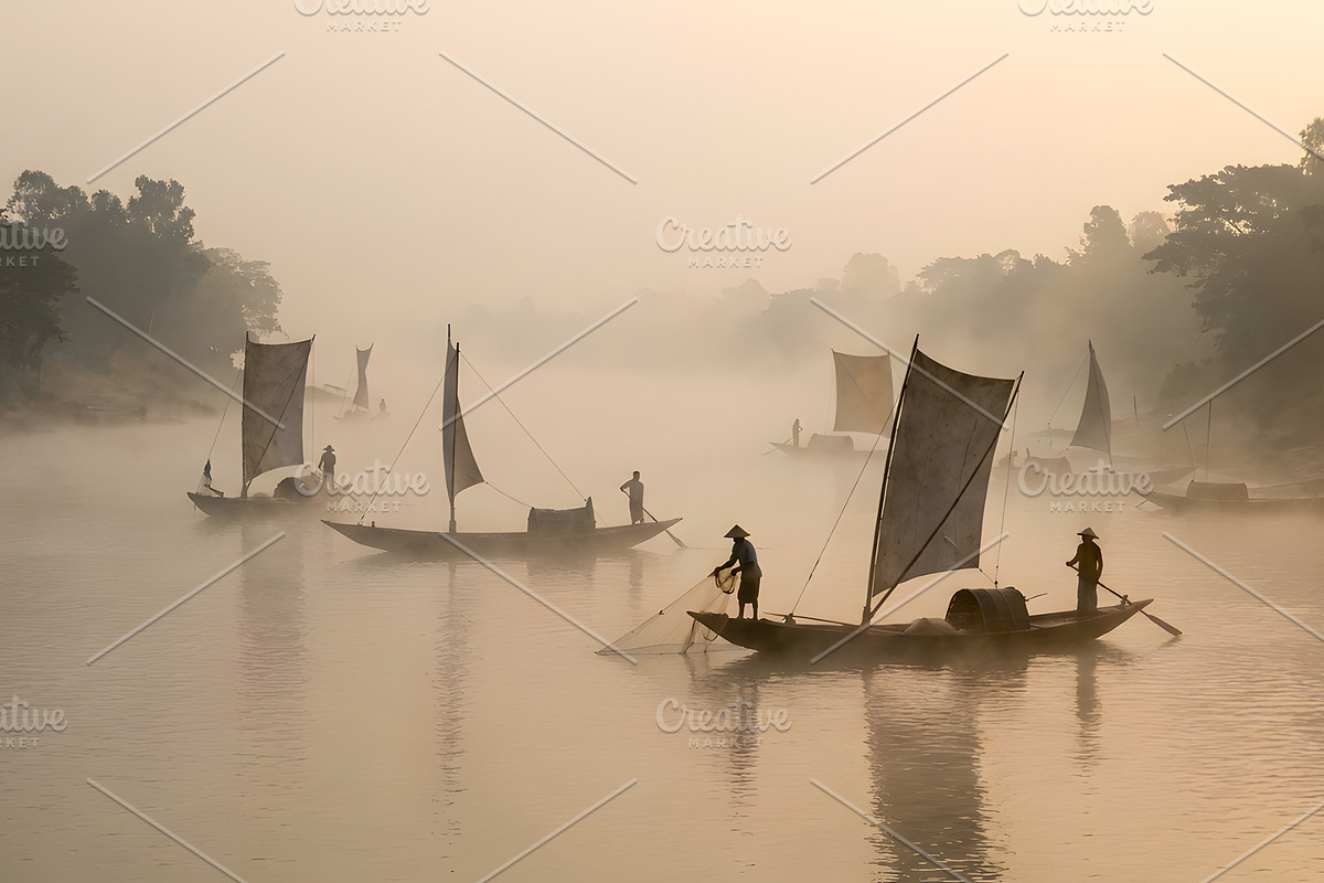 Fishing Boats on the Padma River, a Nature Photo by nandinigraphics (Photo 1 of 3)