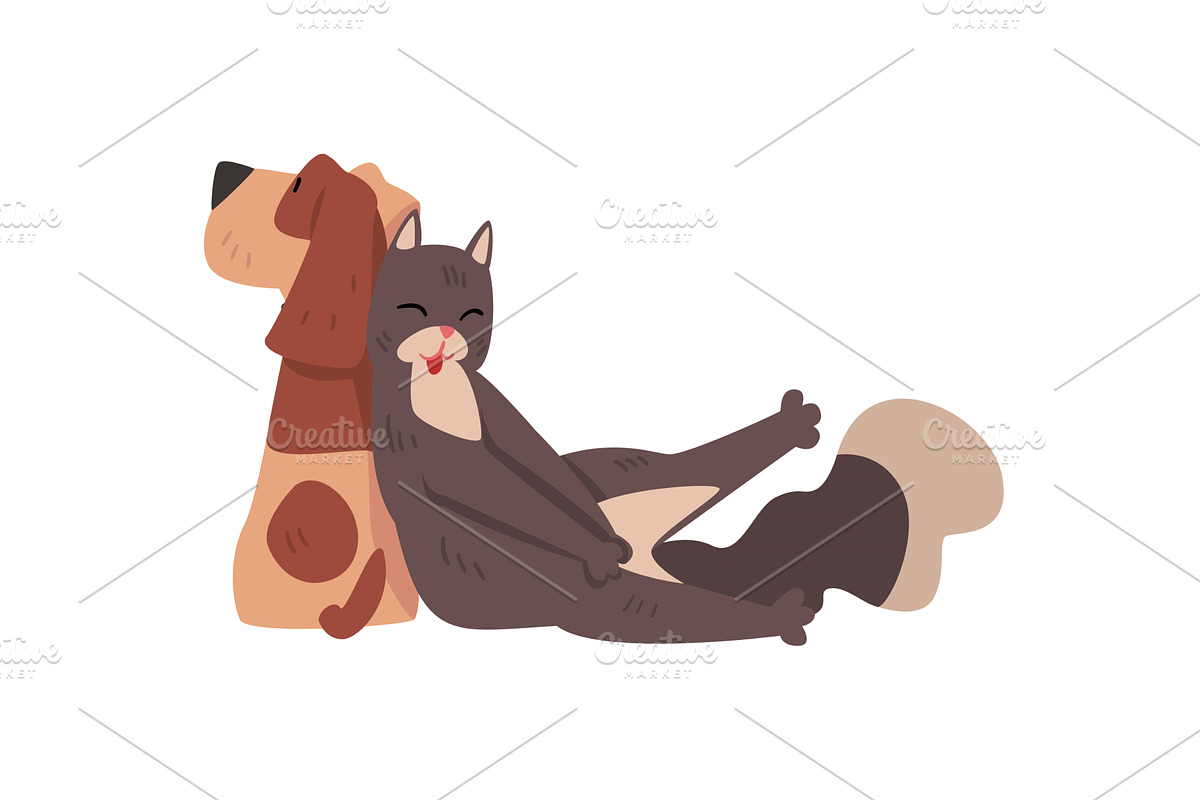 Funny Cat Sleeping on the Dog, an Animal Illustration by TopVectors
