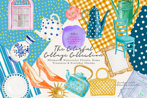 colorful cottage watercolor clipart