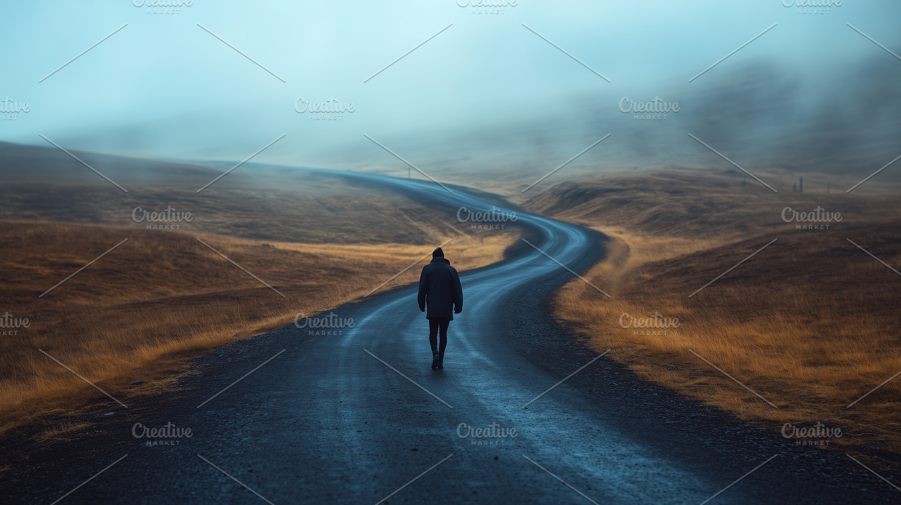 Solitary figure walks along a road, a Nature Photo by MistyDay