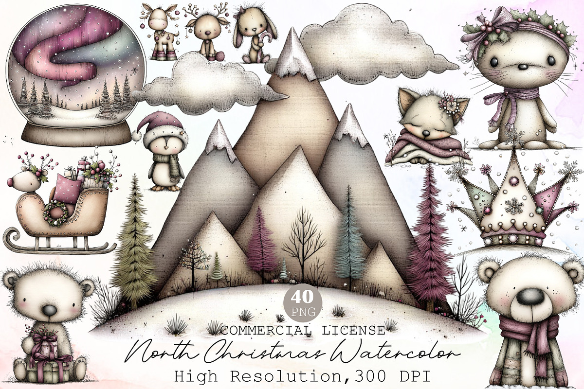 North Christmas Watercolor Clipart, an Illustration by Sublimation Artist (Photo 1 of 6)
