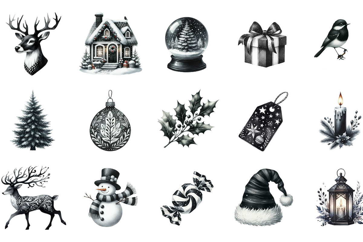 Black and White Christmas Clipart, an Illustration by Designking (Photo 2 of 5)