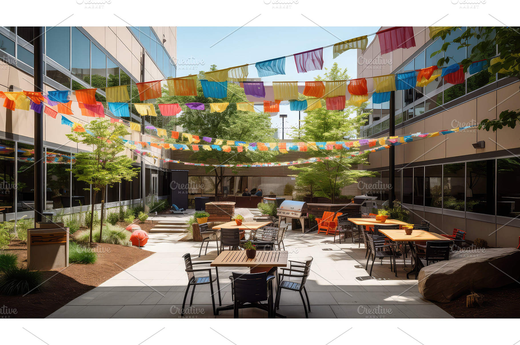 gathering office courtyard ai, an Architecture Photo by pikepicture