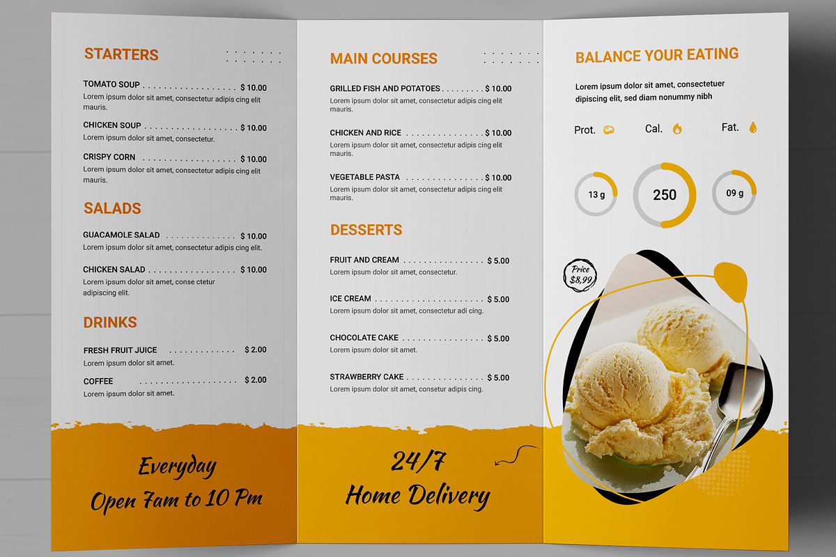 Food Menu Trifold Brochure Design, a Brochure Template by MightyDesign (Photo 2 of 7)