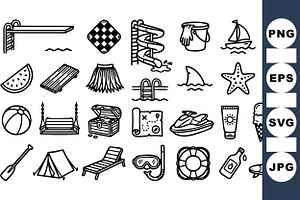 Summer Beach Fun Icon Set, an Illustration by designvectx