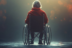 Individual in wheelchair reflecting, a Photo by Tanuart
