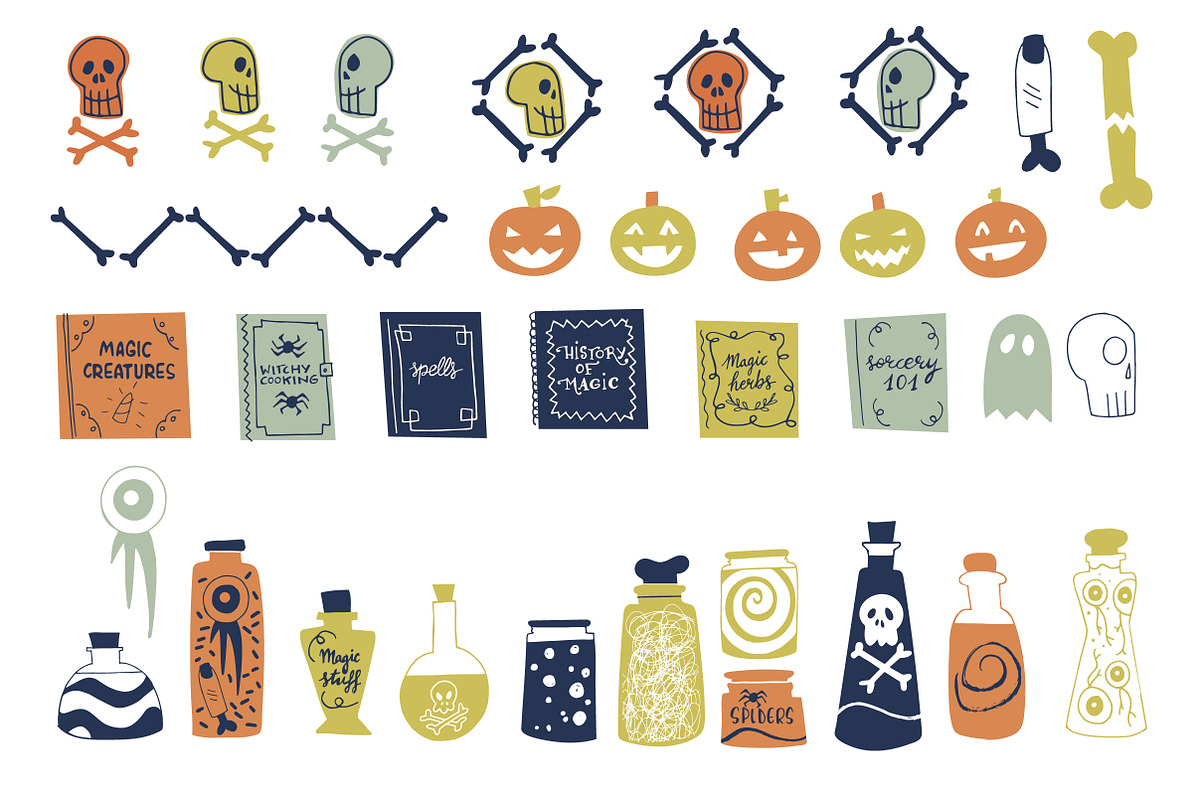 Halloween retro clipart blue, a Graphic by Natalia Gonzalez (Photo 2 of 3)