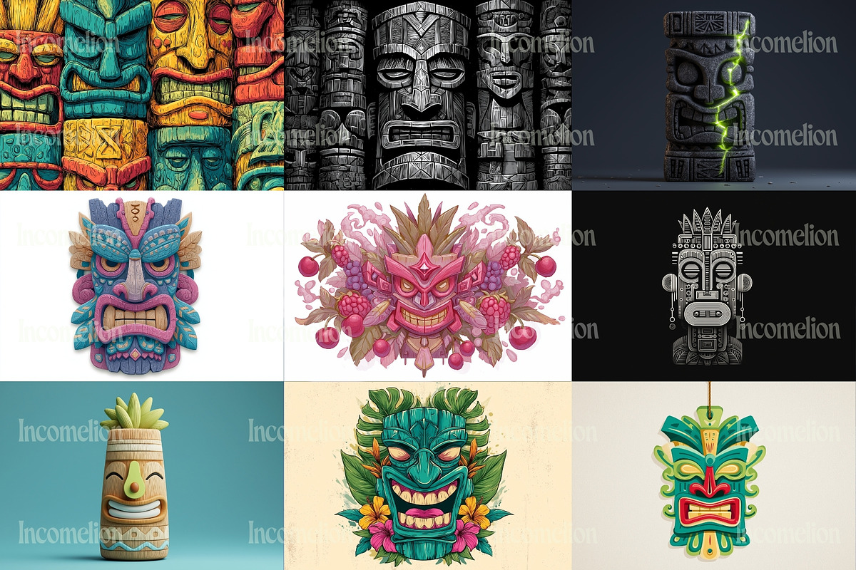 120 Tropical Tiki Mask Illustrations, a Decorative Illustration by Incomelion (Photo 3 of 20)