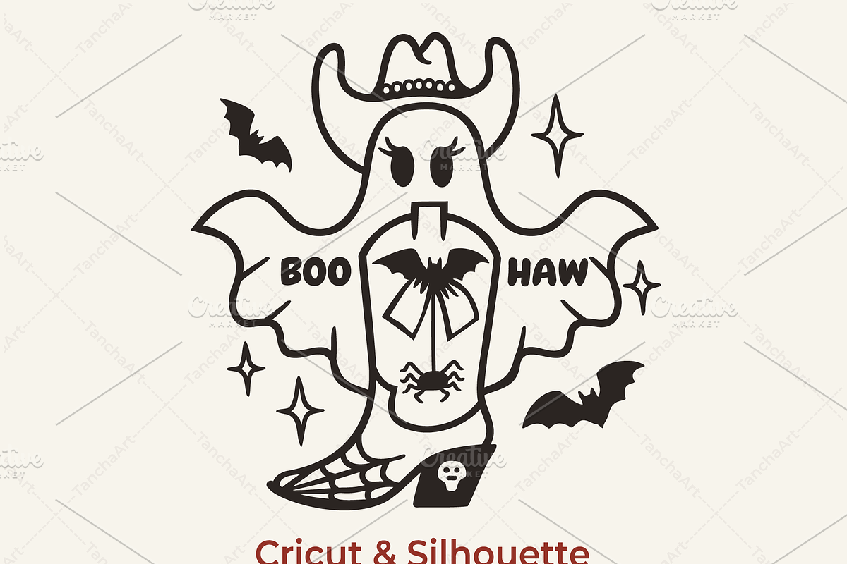 Cowboy Ghost Halloween Clipart SVG, a Seasonal Illustration by TanchaArt (Photo 1 of 5)