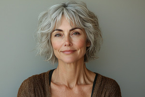 Natural portrait of middle aged woman with short wavy gray hair, a Person Photo by José Manuel Gelpi