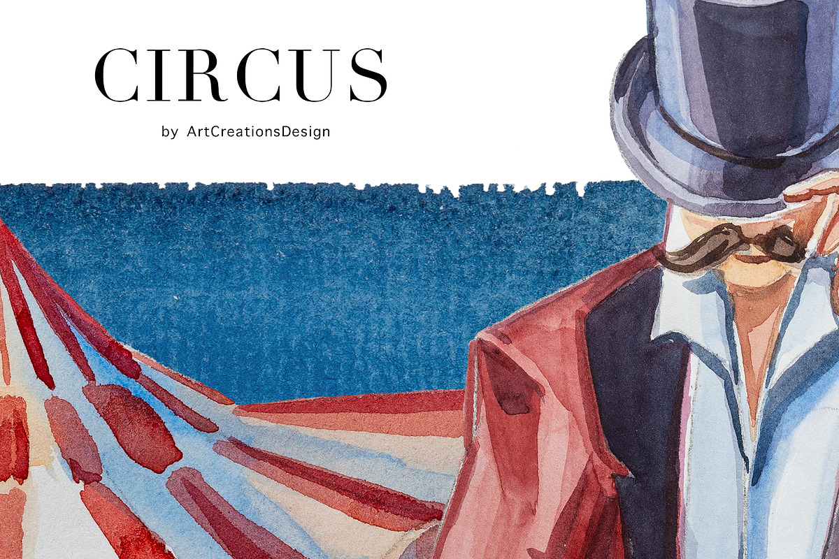 Watercolor Circus Clipart Set, a Seasonal Illustration by ArtCreationsDesign (Photo 8 of 8)