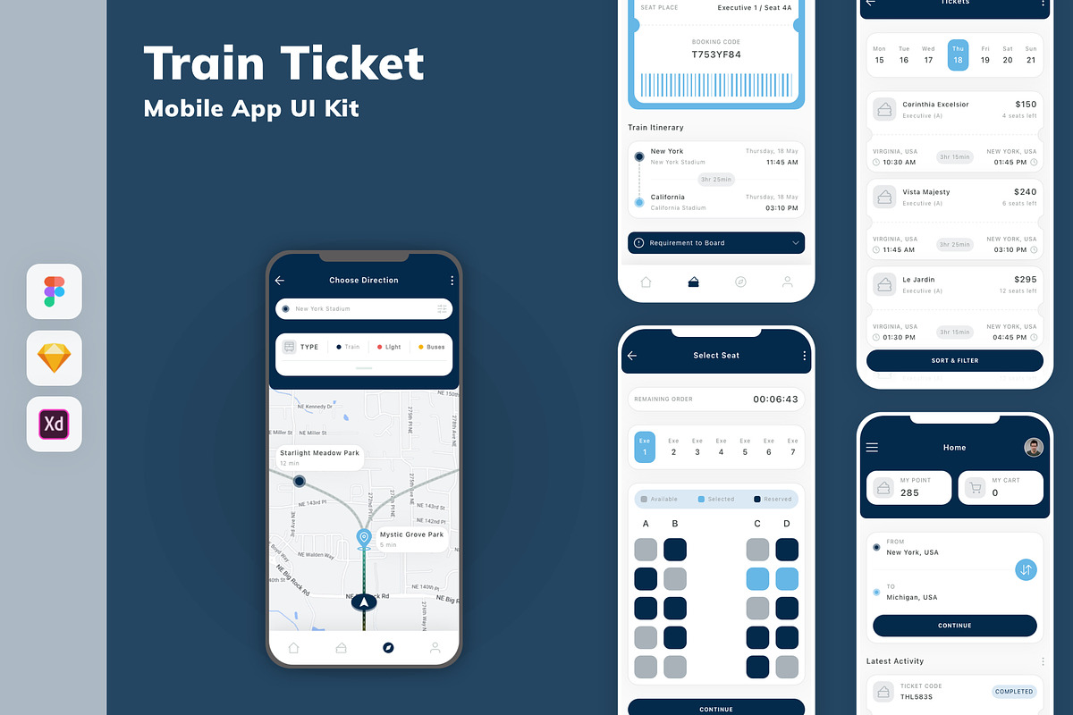 Train Ticket Mobile App UI Kit, an UI Kit Template by uicube