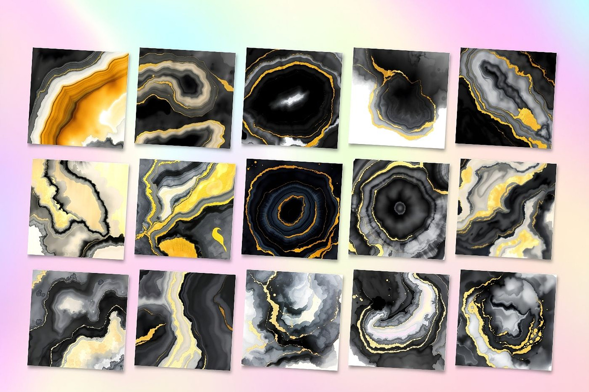 30 Watercolor Black Gold Agate, a Background Graphic by UniqueMe (Photo 7 of 11)