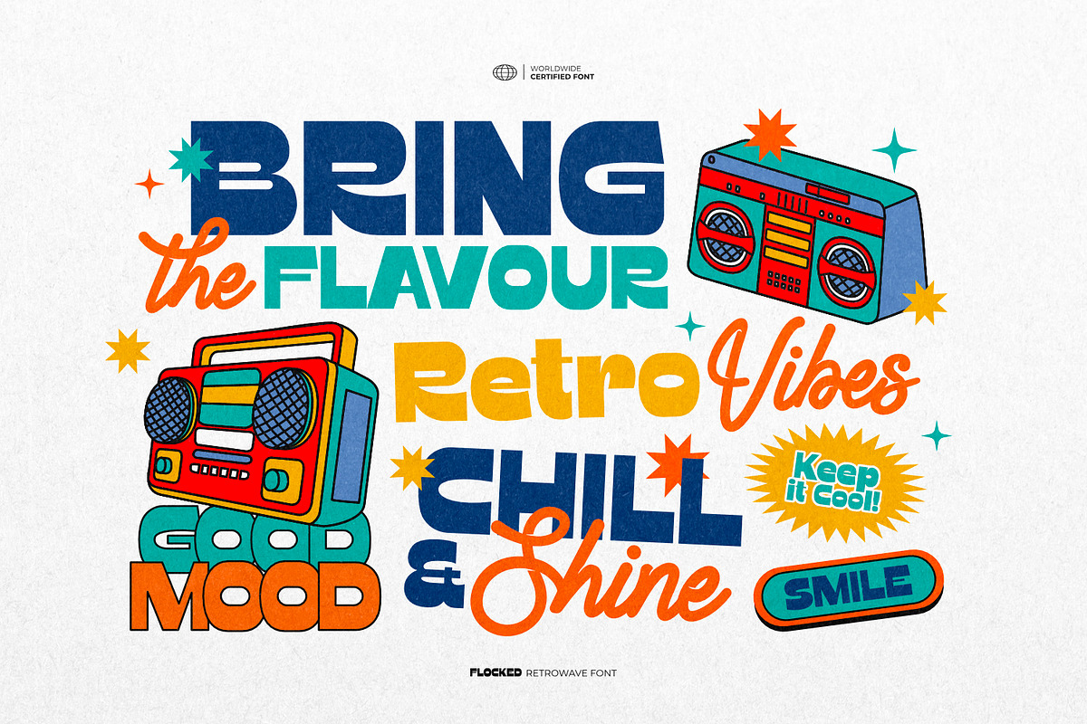 Flocked - Retrowave Font, a Sans Serif Font by ikiiko (Photo 2 of 7)