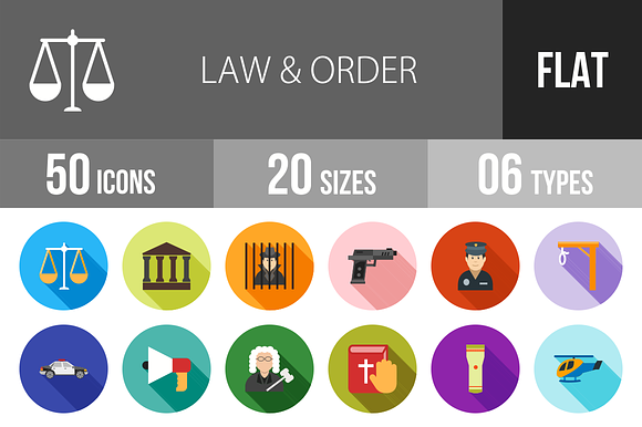50 Law Order Flat Shadowed Icons