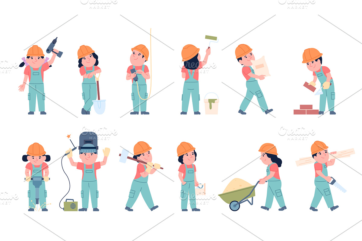 Children builders. Little kids with, a Person Illustration by LadadikArt