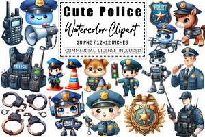 Watercolor Cute Police Clipart, a Graphic by CitraGraphics