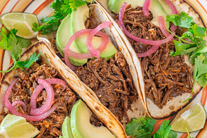 Pulled beef tacos with avocado pickl, a Food & Drink Photo by Alexander Prokopenko