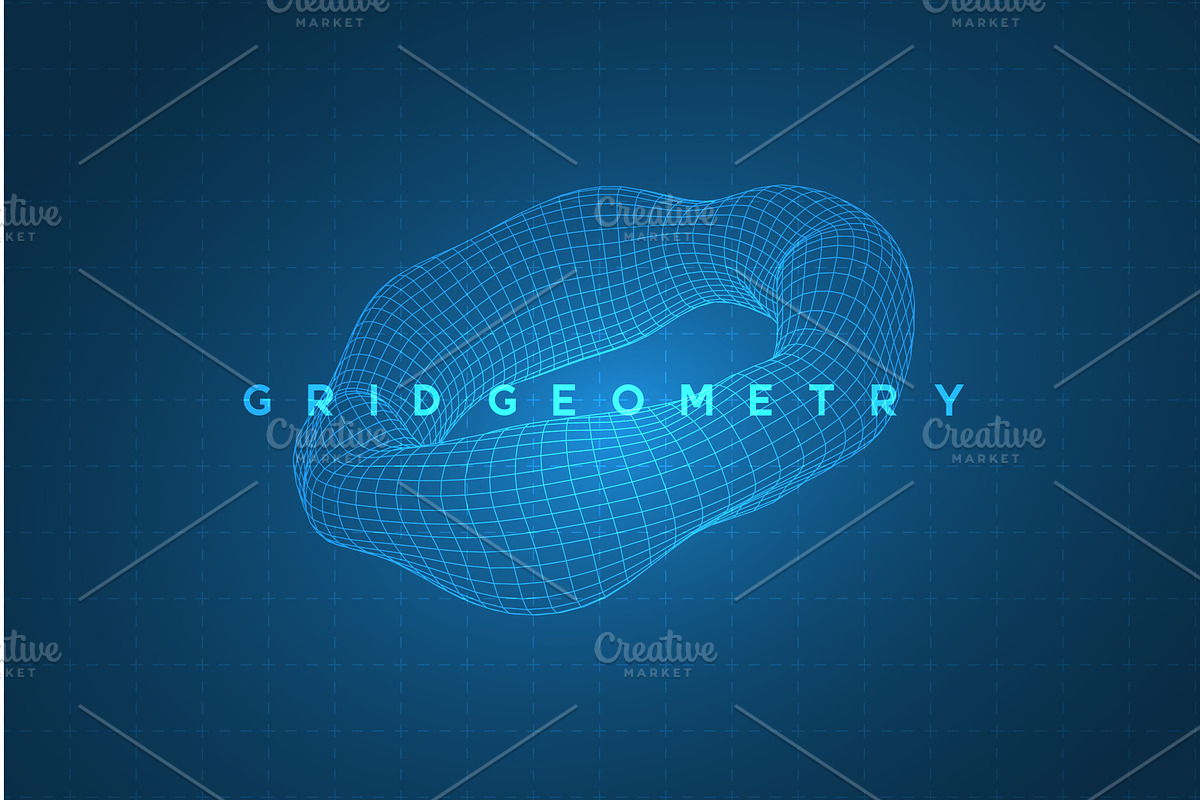 Deformed 3D wireframe torus, a Technology Illustration by Liudmyla Matviiets