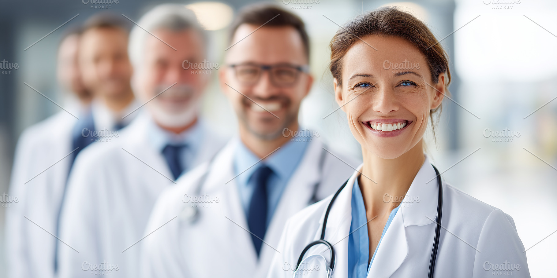 Smiling team of professional doctors, a Health & Medical Photo by MistyDay