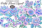 Pastel Floral Clipart Set, an Illustration by designcity5 (Thumbnail 1 of 5)