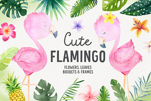 Flamingo jungle baby animal clip art