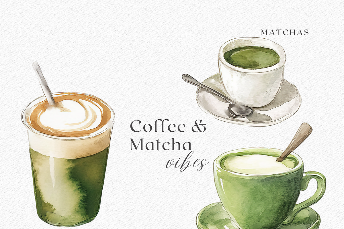 Coffee & Matcha Vibes - Watercolor, a Decorative Illustration by ThaismotaCreativeCo (Photo 3 of 6)