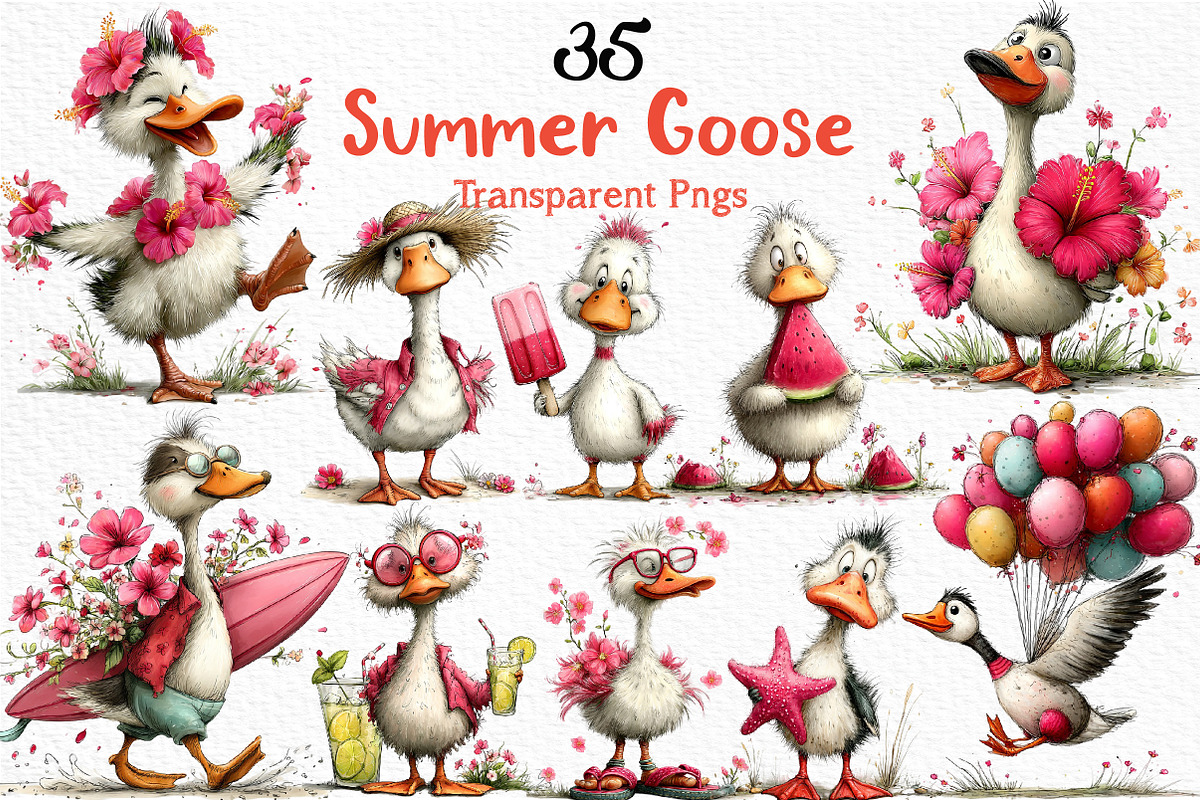 Whimsical Summer Goose Clipart, an Illustration by Craft Nest (Photo 1 of 12)