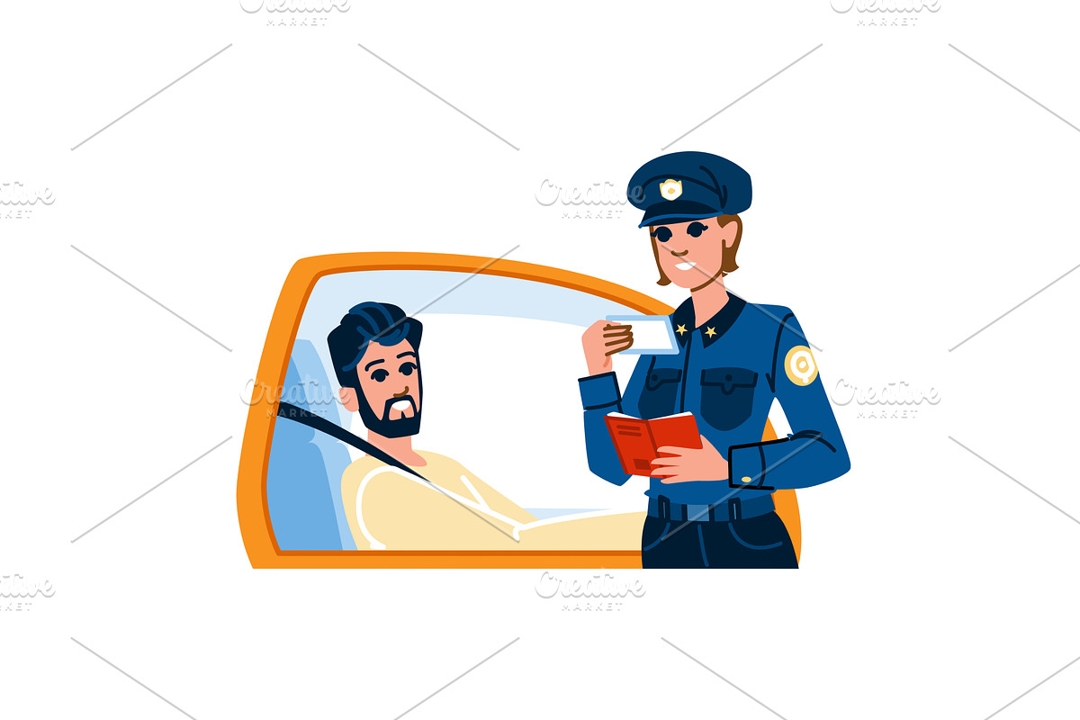 Policewoman checking driver's, a Transportation Illustration by pikepicture