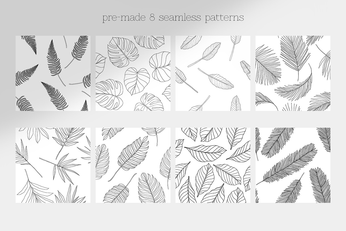 Line Art Tropical Leaves Clipart., an Illustration by ElenKoss (Photo 3 of 13)