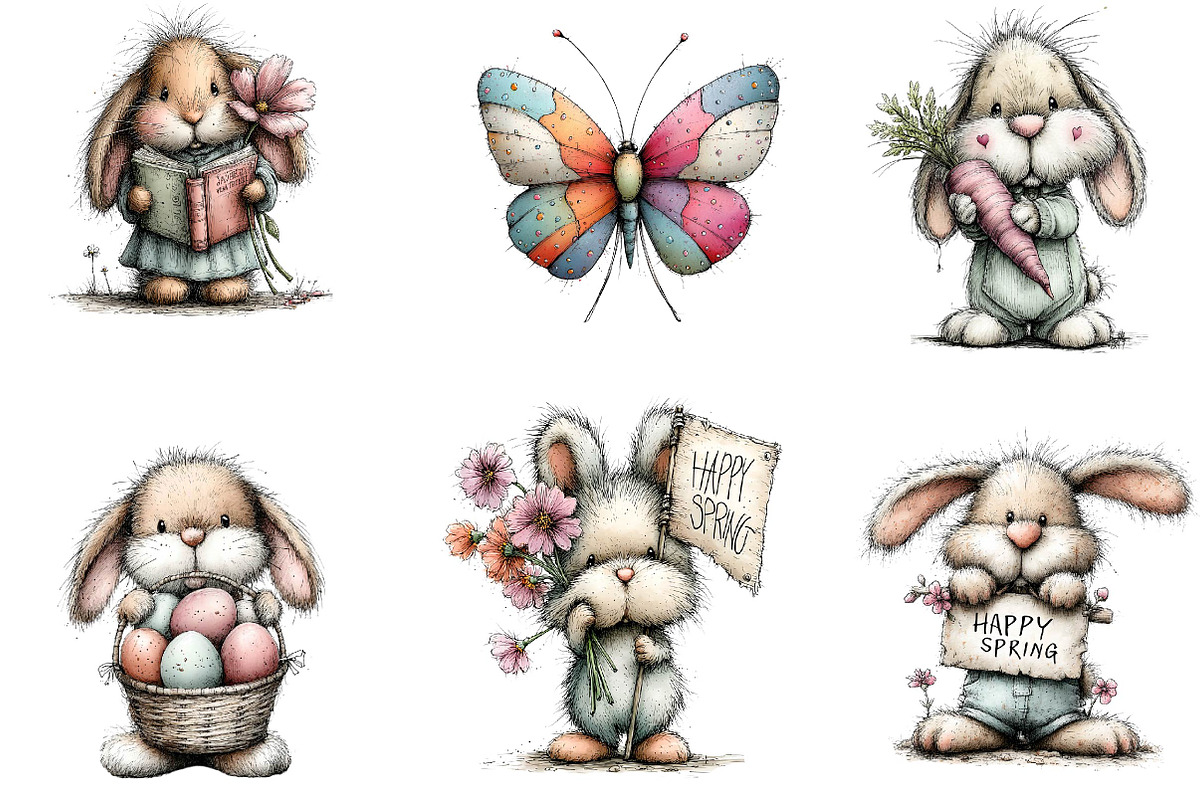 Vintage easter spring bunny clipart, an Illustration by CreationArt (Photo 5 of 7)