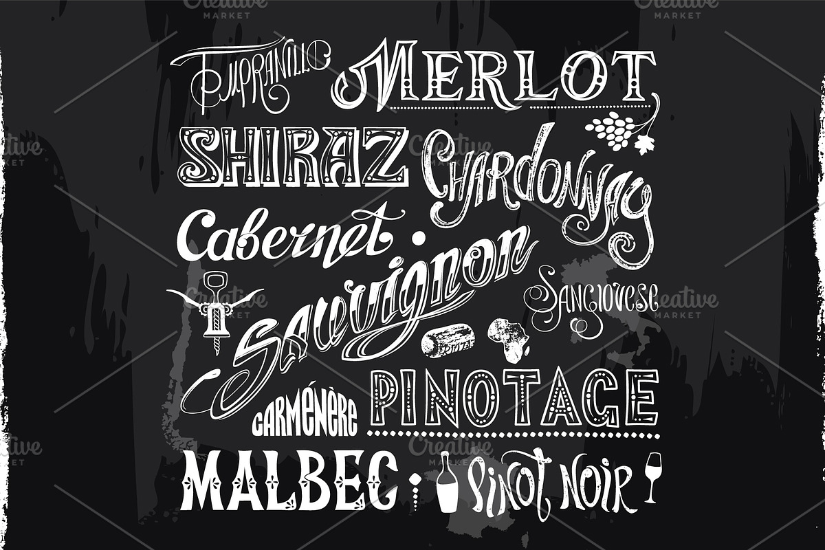 Chalk-drawn Wine Titles & Glasses, a Decorative Illustration by Adiemus (Photo 2 of 6)