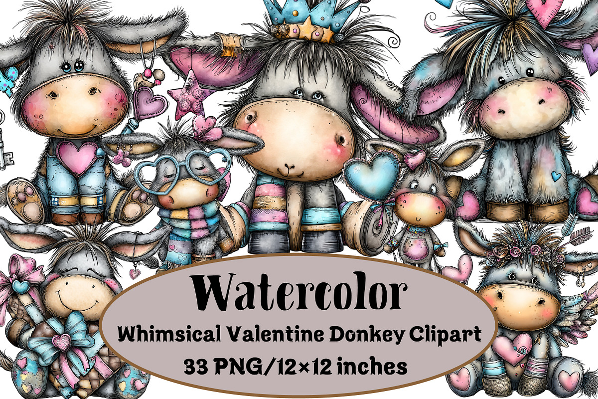 Whimsical Valentine Donkey Clipart, an Illustration by Design Market (Photo 1 of 3)