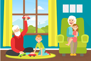 Grandparents Playing with, a Person Illustration by TopVectors