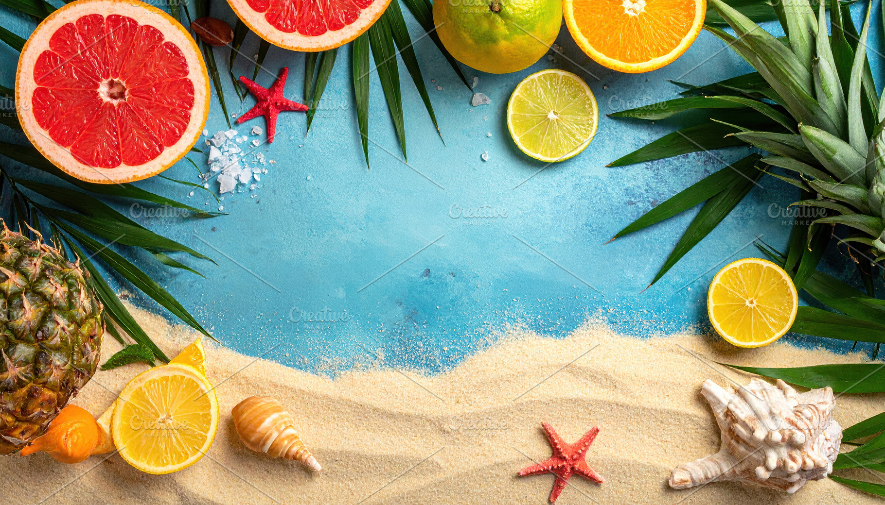 Tropical Citrus and Beach Flat Lay Composition, a Food & Drink Photo by Davizro's Market