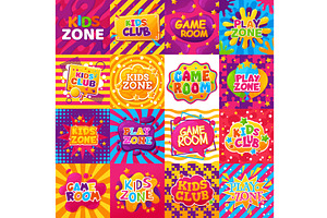 Kids zone banners, game room, a Decorative Illustration by Vector Tradition