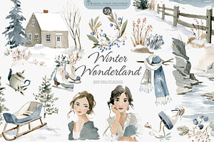 winter wonderland, watercolor winter, a Decorative Illustration by Patishop Art
